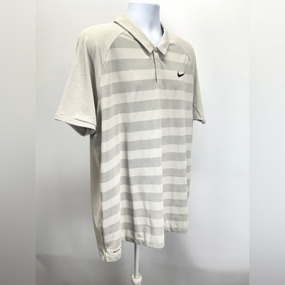 NIKE Men's Tonal Cooling beige and gray striped Polo Shirt size XXL - Picture 2 of 14